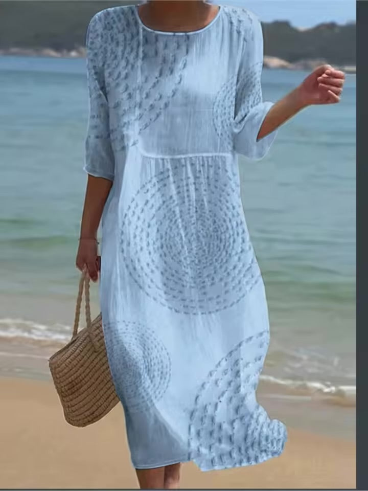 Abito estivo primaverile a maniche corte con stampa casual per donna, vestito retrò ampio con collo tondo, fresco abito da vacanza femminile 2026