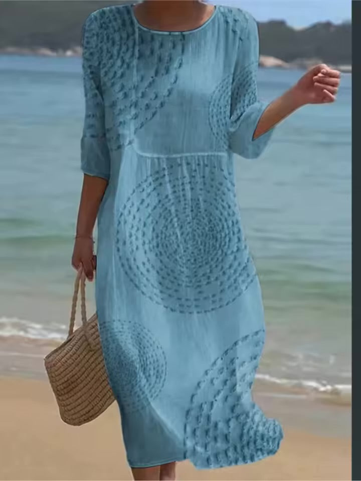 Abito estivo primaverile a maniche corte con stampa casual per donna, vestito retrò ampio con collo tondo, fresco abito da vacanza femminile 2026