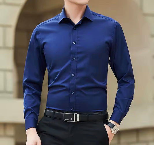 Camicia da Uomo,da lavoro in tinta unita taglie forti,moda classica,basic casual slim,camicia a maniche lunghe