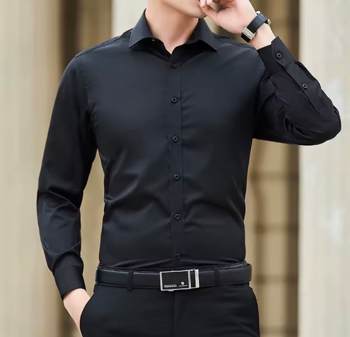 Camicia da Uomo,da lavoro in tinta unita taglie forti,moda classica,basic casual slim,camicia a maniche lunghe