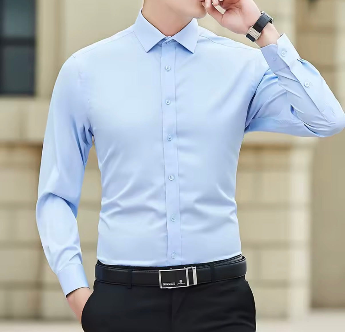 Camicia da Uomo,da lavoro in tinta unita taglie forti,moda classica,basic casual slim,camicia a maniche lunghe