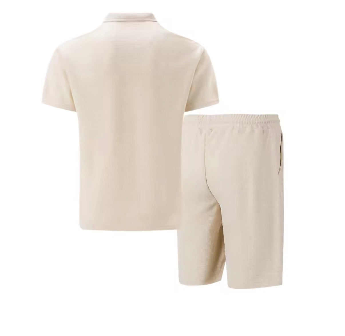 Completo estivo da Uomo,modello Europa e Stati Uniti,in tessuto waffle tinta unita,con zip e risvolto,maniche corte,pantaloncini,set da due pezzi